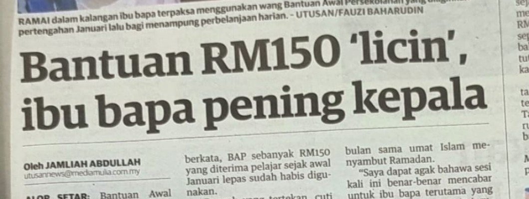 Bantuan RM150 ‘licin’, ibu bapa pening kepala